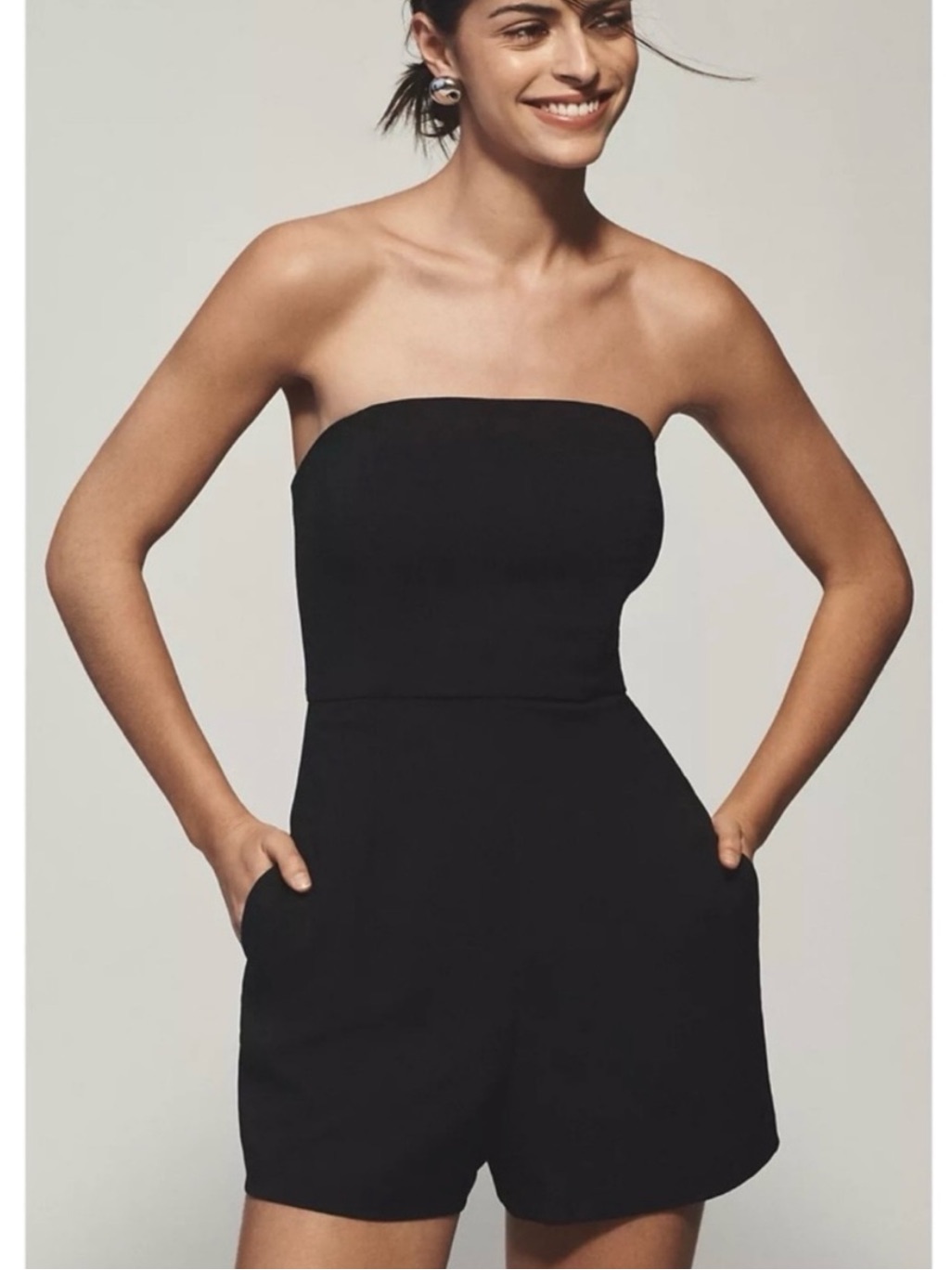 Hutch Black Strapless Romper With Pockets